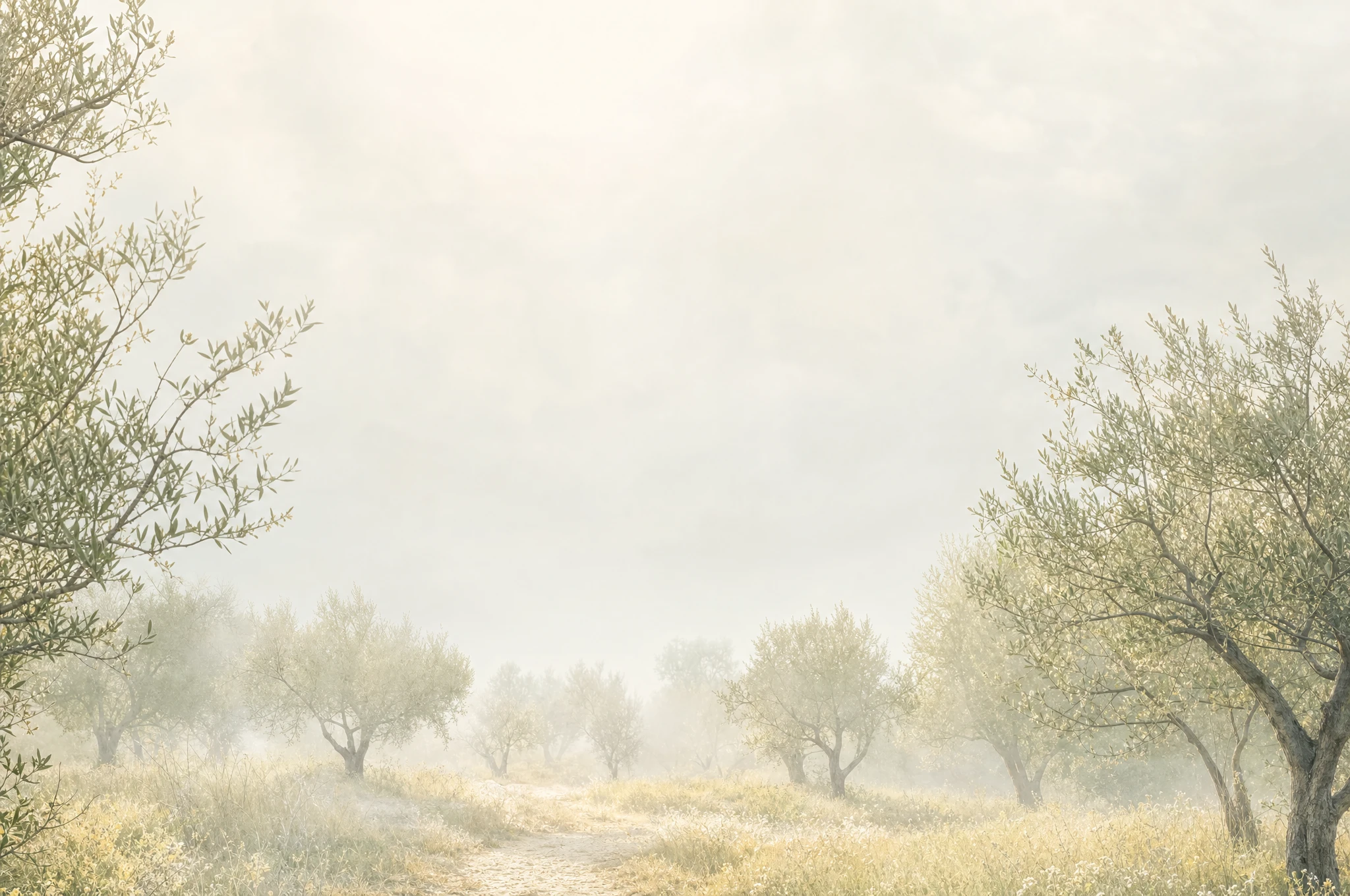 Illustration originale d’un chemin dans un jardin d’oliviers
